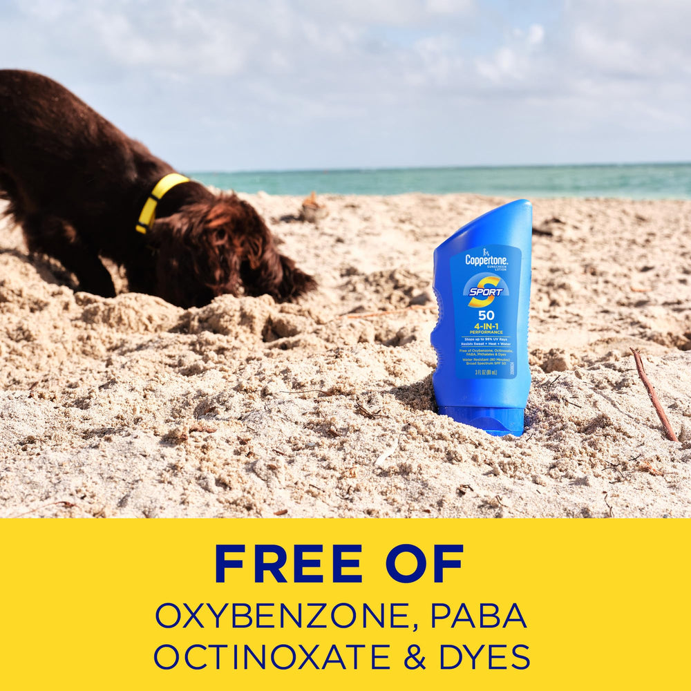Coppertone Sport sunscreen with Vitamin E softens skin while you stay active.