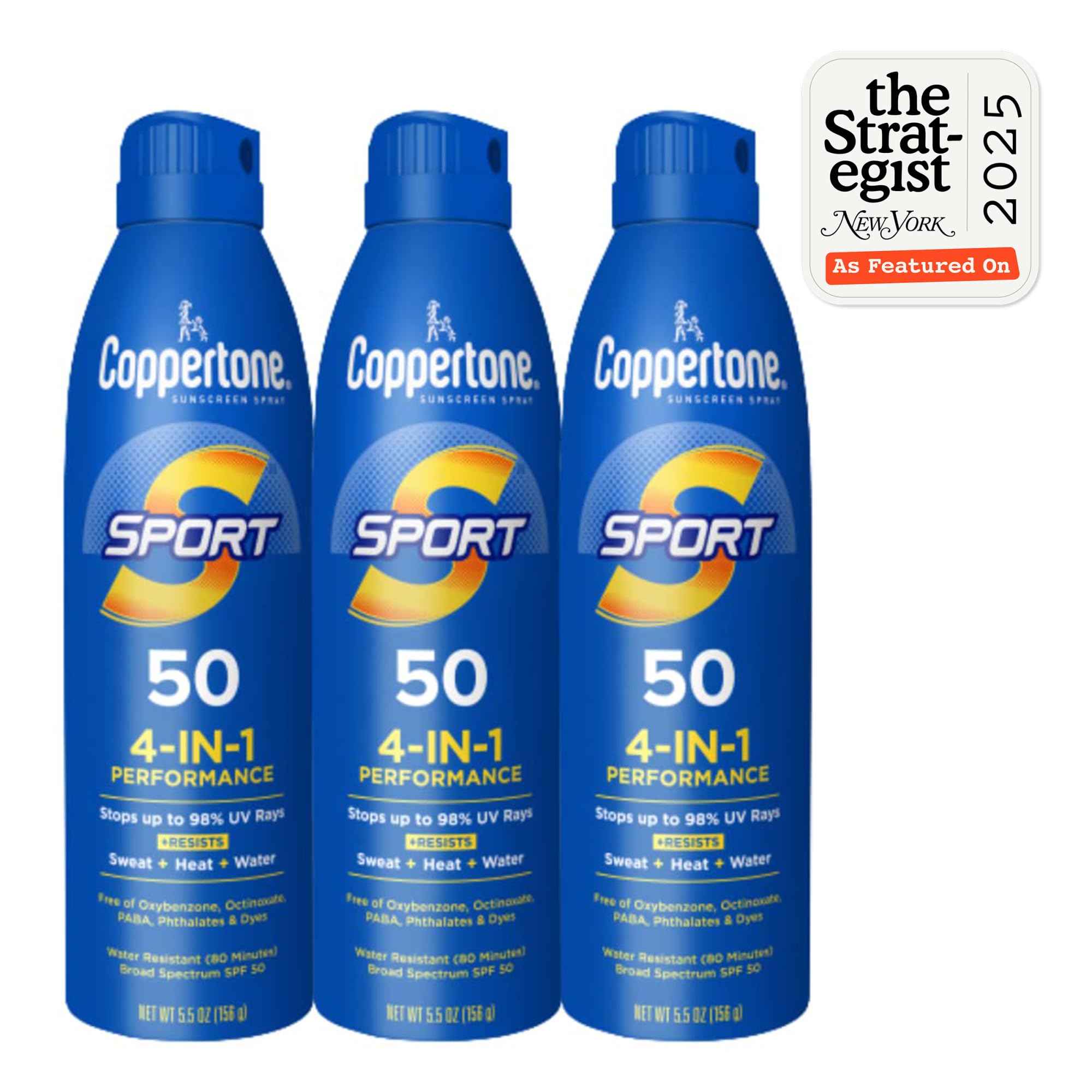 Coppertone Sport Sunscreen Spray with continuous sprayer for easy coverage.