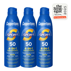 Coppertone Sport Sunscreen Spray with continuous sprayer for easy coverage.