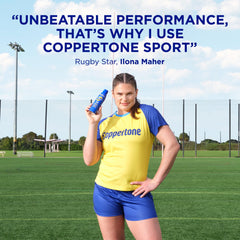 Coppertone Sport SPF 50 label highlights broad UVA/UVB protection.