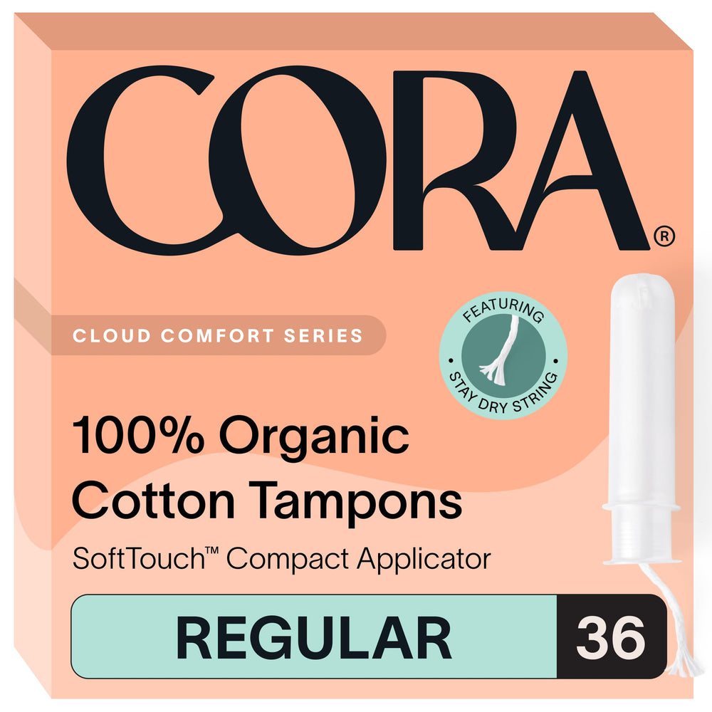 Cora 36 regular tampons with new-look packaging for easy recognition