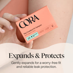 Cora non-applicator tampons insertion-tip demonstrates easy, tool-free insertion on the go.