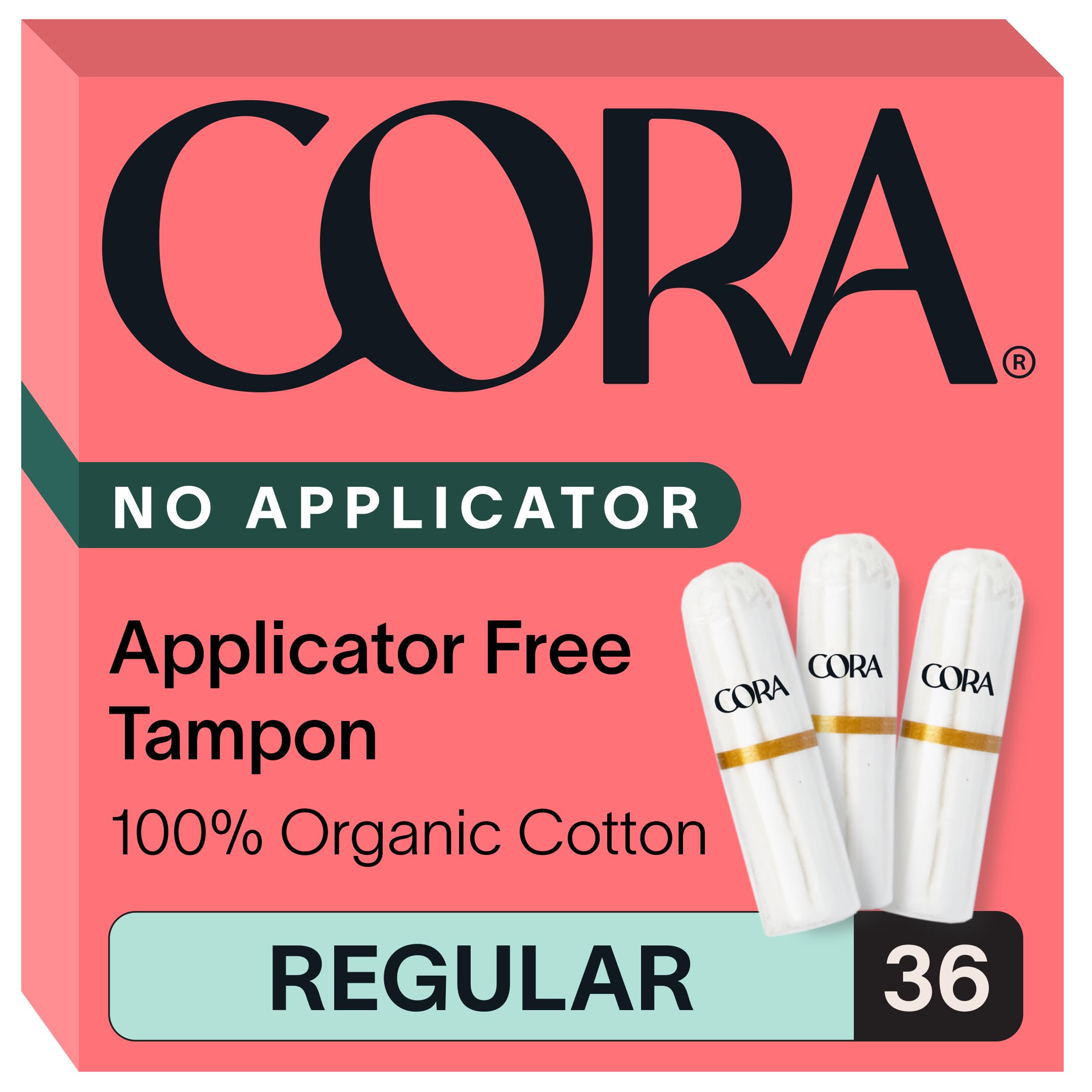 Cora organic cotton non-applicator tampons packaging showing eco-friendly design.