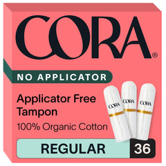 Cora organic cotton non-applicator tampons packaging showing eco-friendly design.