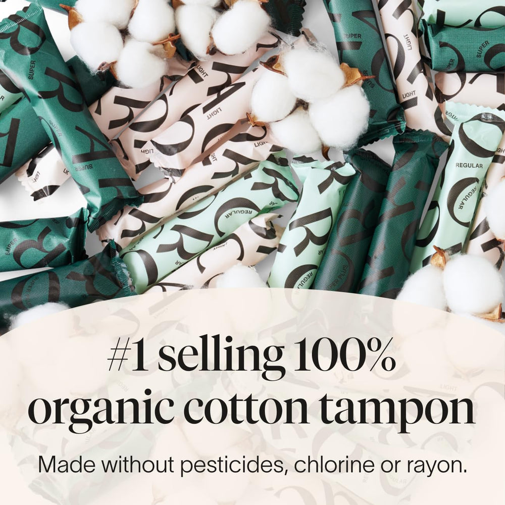 Cora super organic cotton tampons close-up highlighting increased absorbency.