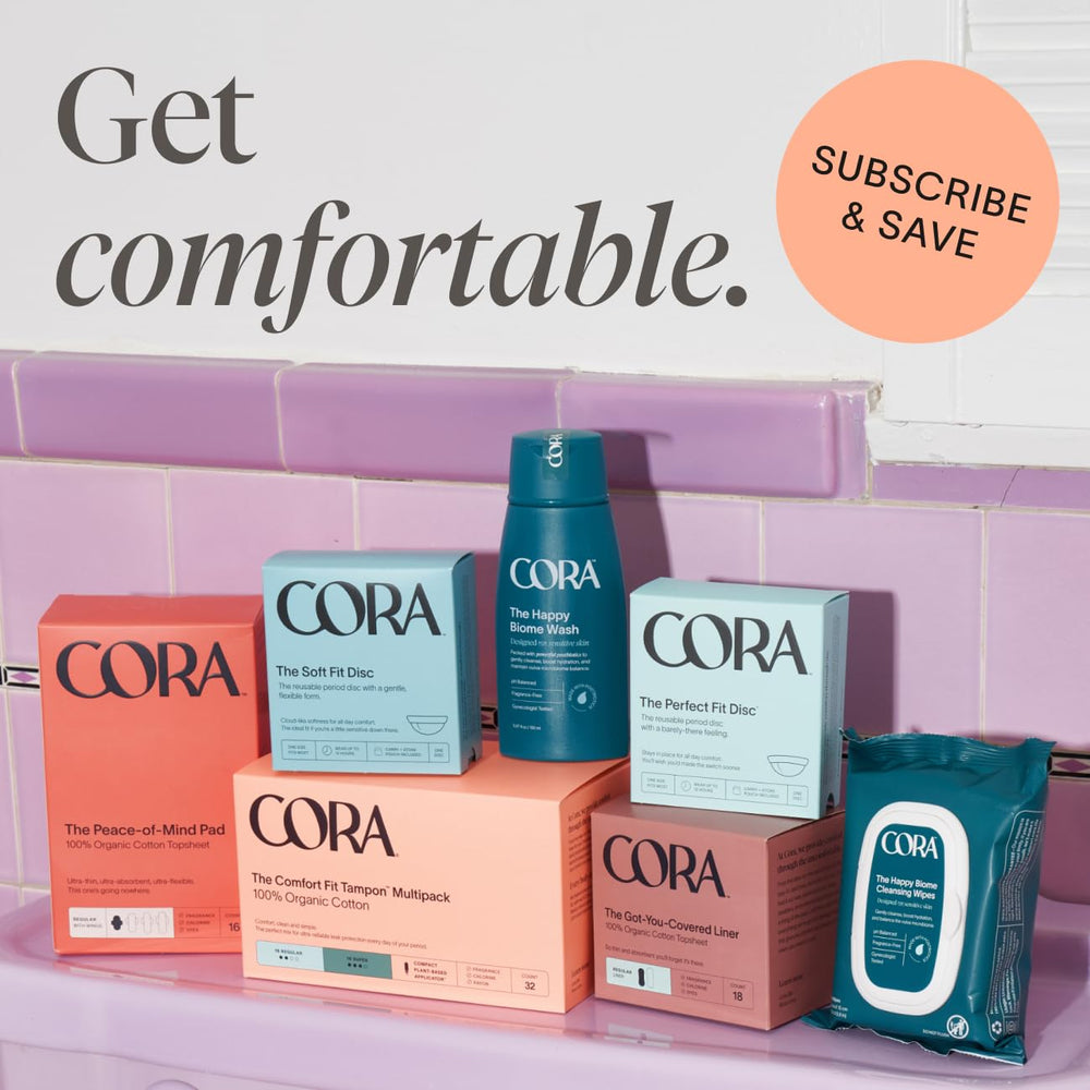 Cora tampons social-impact packaging showing access and education support