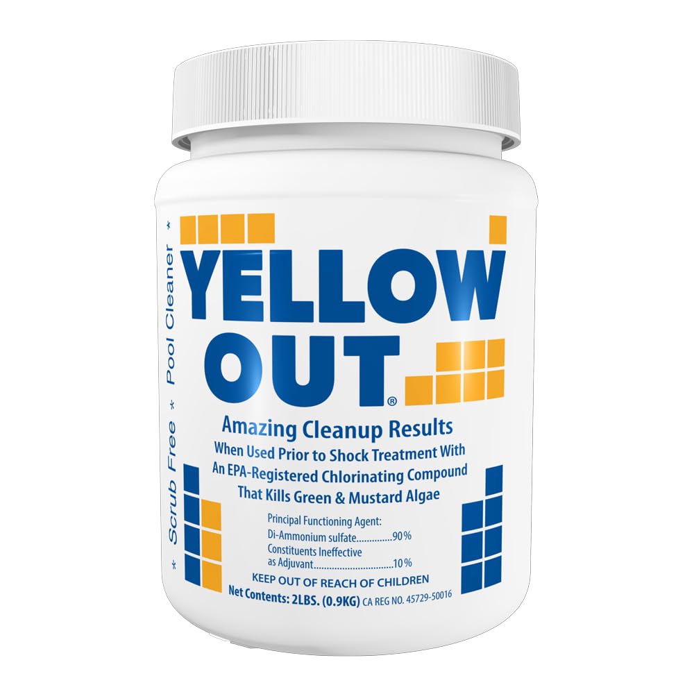 Coral Seas Yellow Out bottle label ready for yellow algae treatment with shock