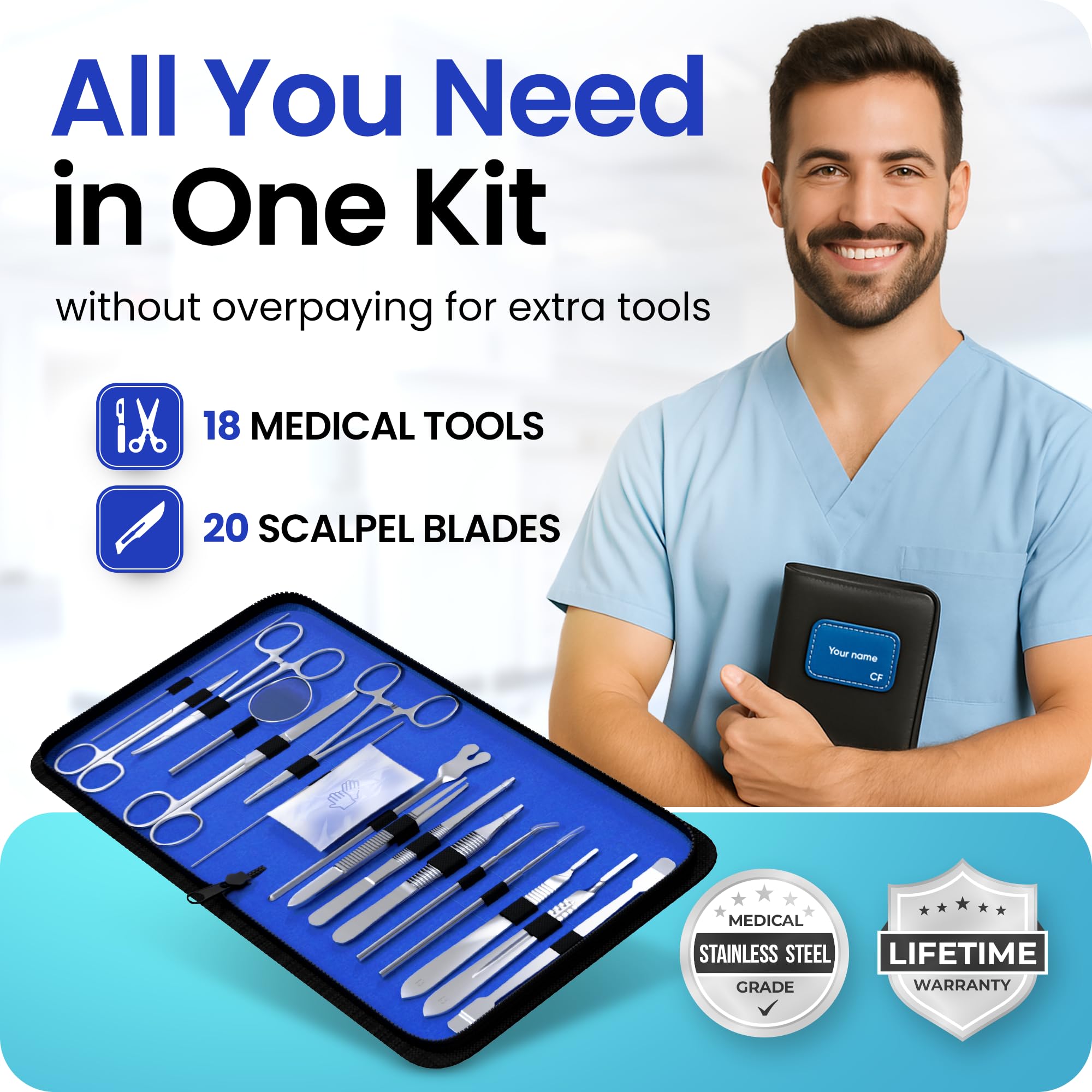 Core Flex scalpel handle and blades ready for precise anatomy work.