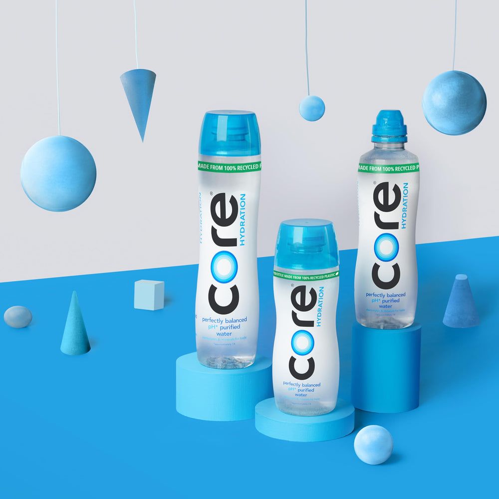 Core Hydration 100-percent recycled plastic bottle for sustainability