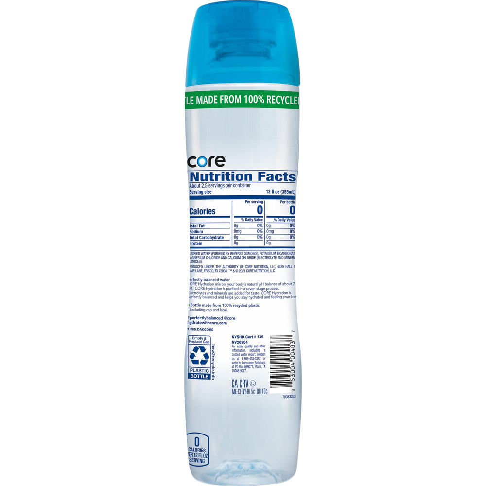 Core Hydration bottle pour showing quick hydration with wide mouth