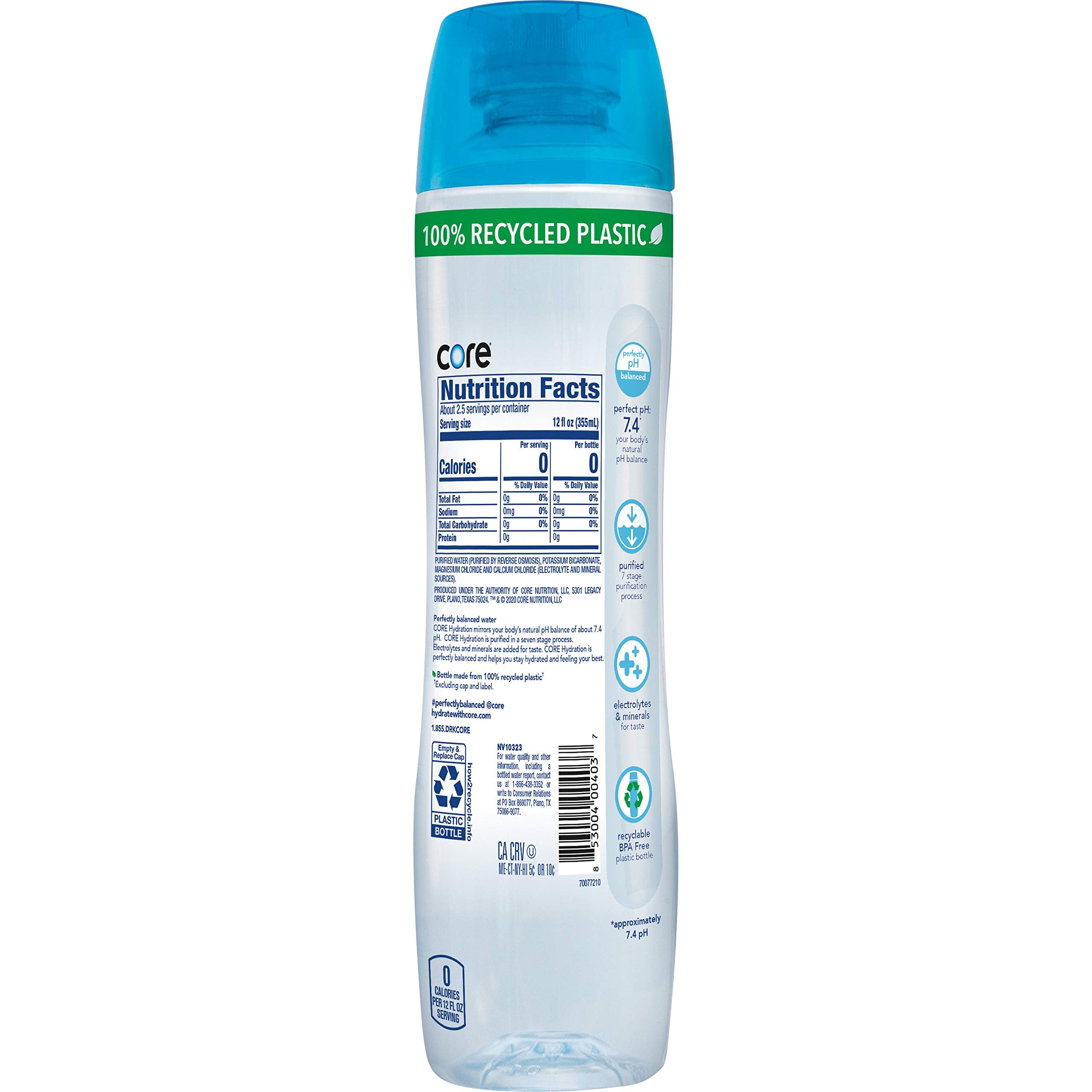 Core Hydration label details highlighting purity and minerals