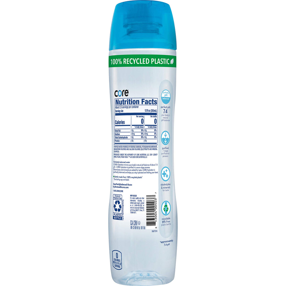 Core Hydration label details highlighting purity and minerals