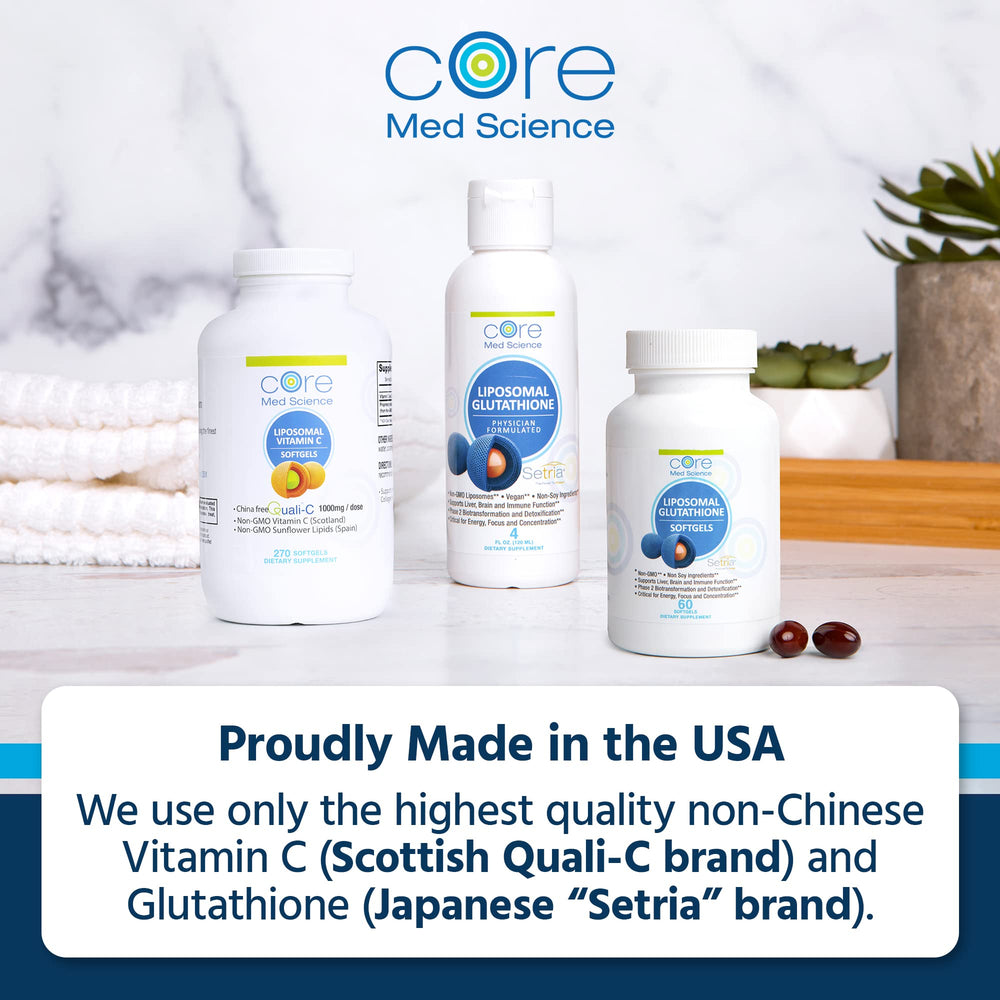 Core Med Science Liposomal Glutathione logo reinforces physician driven wellness
