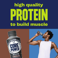 Core Power Elite Chocolate nutrition label with 42g protein per bottle