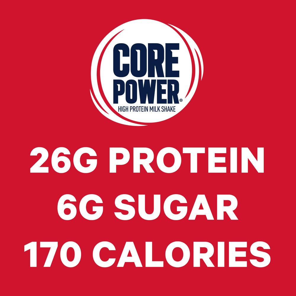 Core Power shake texture close-up, creamy strawberry banana blend.