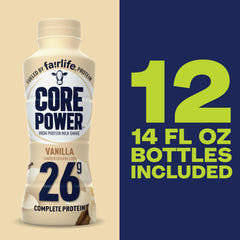 Core Power Vanilla bottle front view with sleek packaging and ready-to-drink convenience