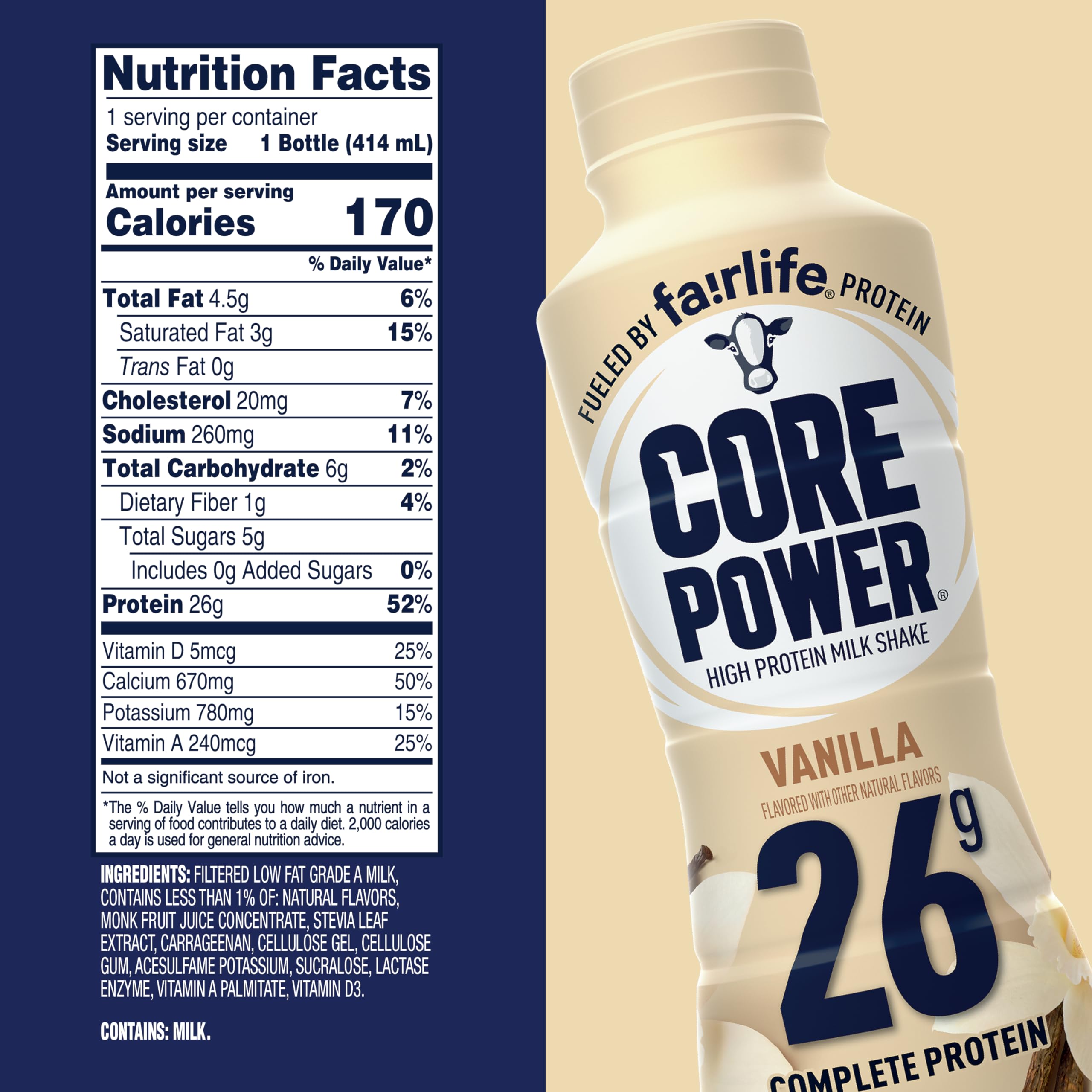 Core Power Vanilla 12-pack display highlighting convenient protein on the go