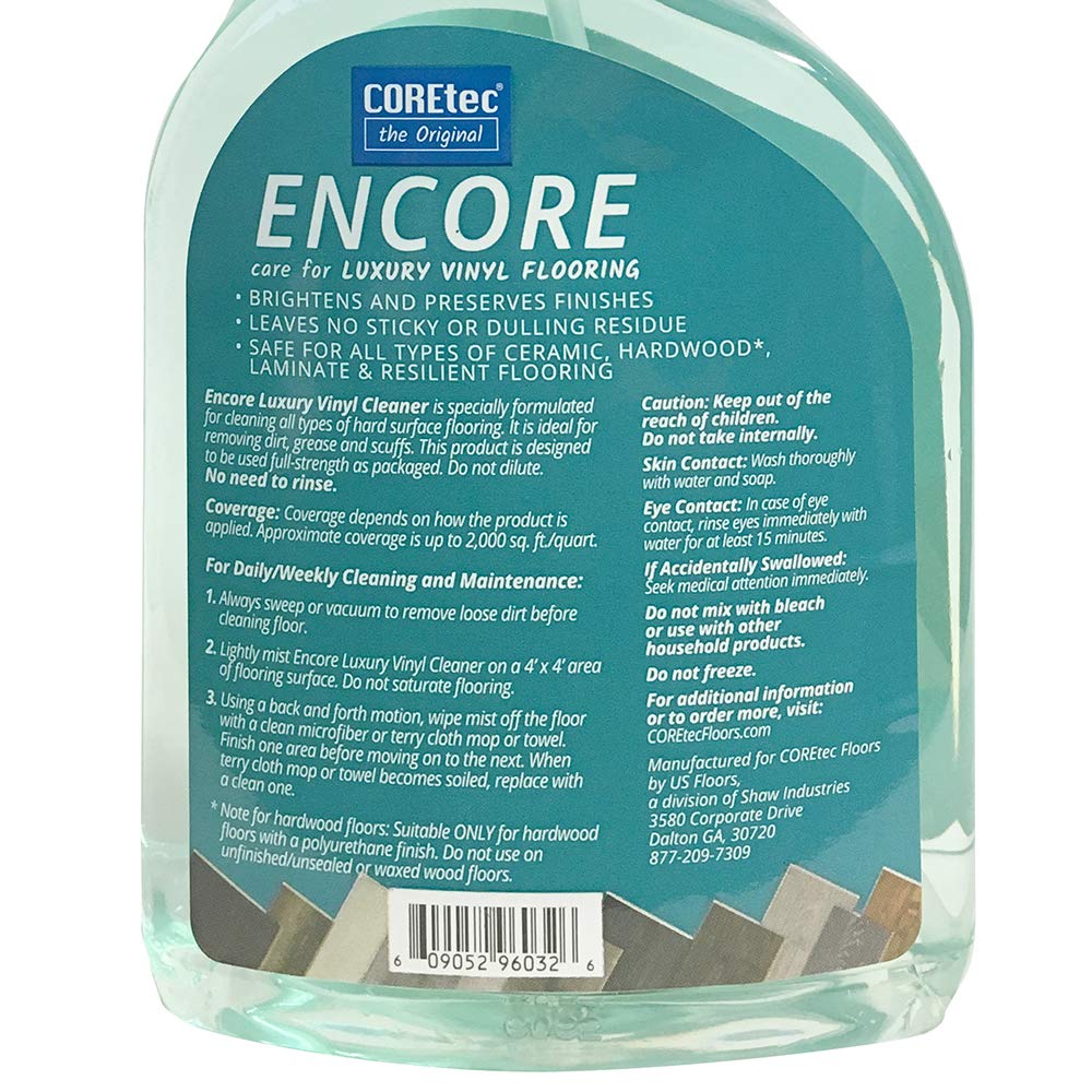 COREtec ENCORE floor cleaner application on hard floors for cleaning