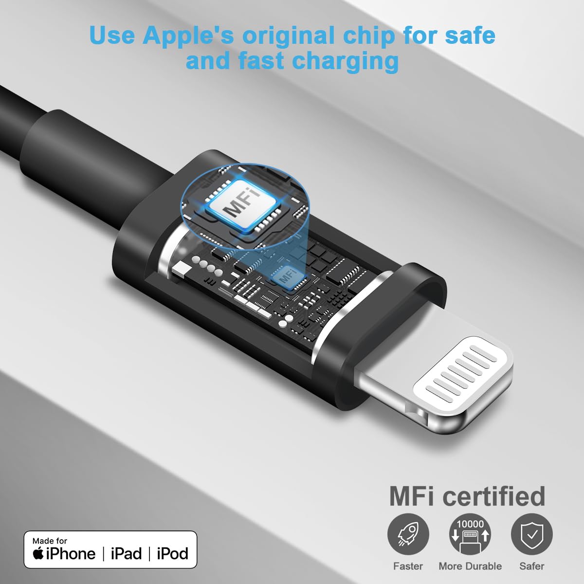 Coreykin MFi-certified USB-C cable ensures reliable charging.