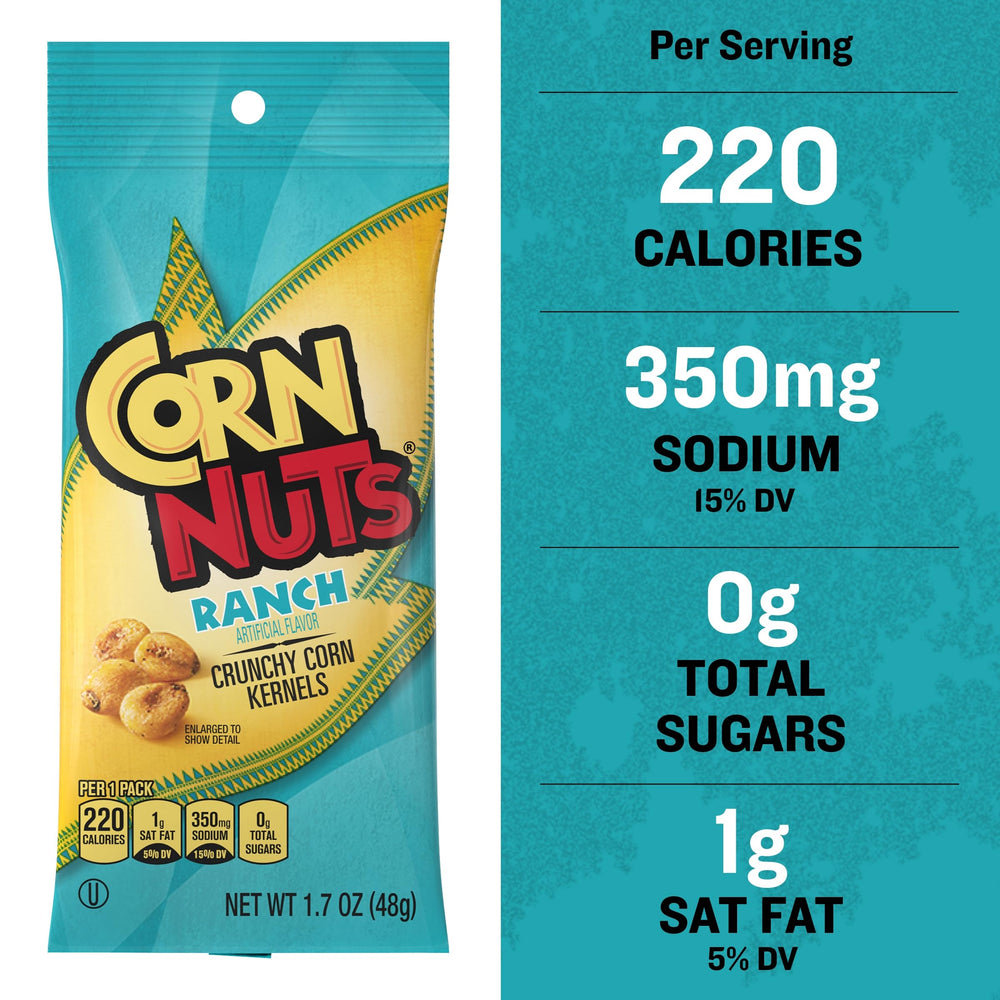 Lunchbox-friendly CORN NUTS ranch kernels for quick bites.
