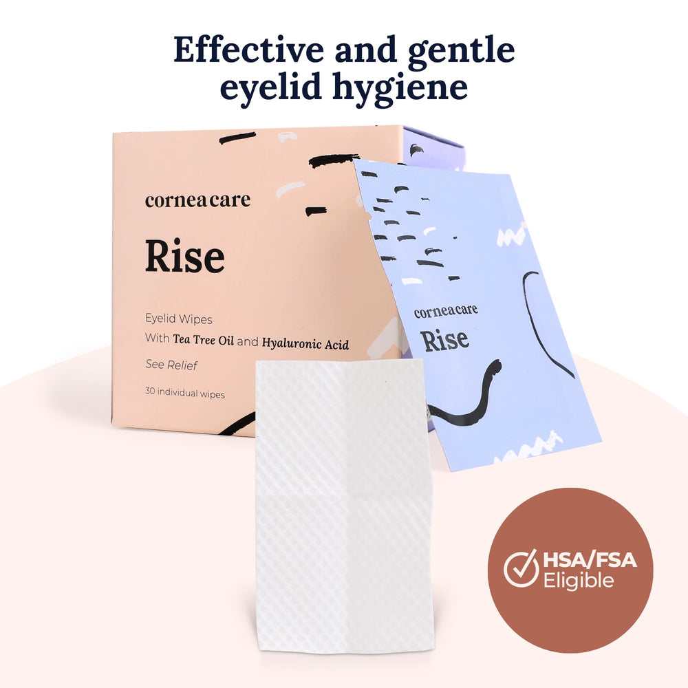 CorneaCare Rise cleansing wipe closeup demonstrating gentle eyelid care