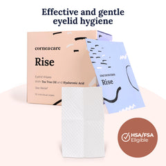 CorneaCare Rise cleansing wipe closeup demonstrating gentle eyelid care