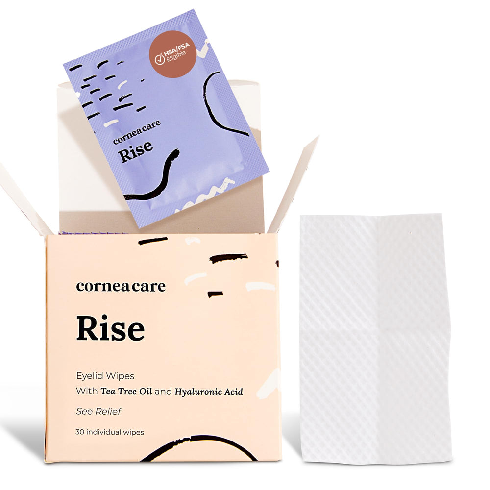 CorneaCare Rise eye wipes pack for travel-friendly dry eye relief