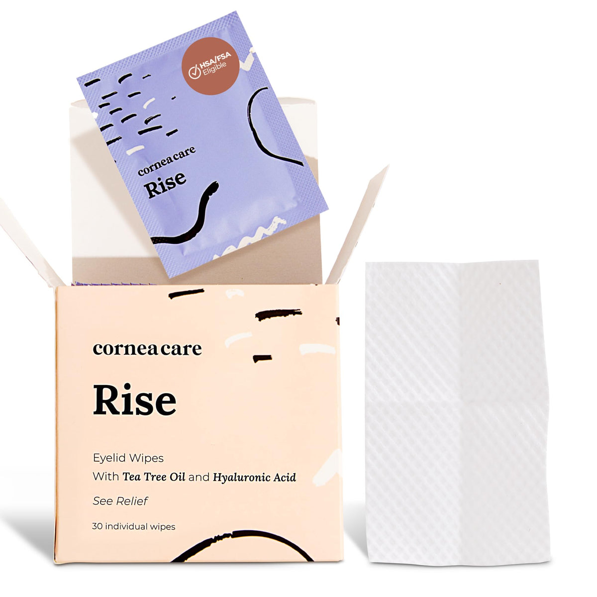 CorneaCare Rise eye wipes pack for travel-friendly dry eye relief