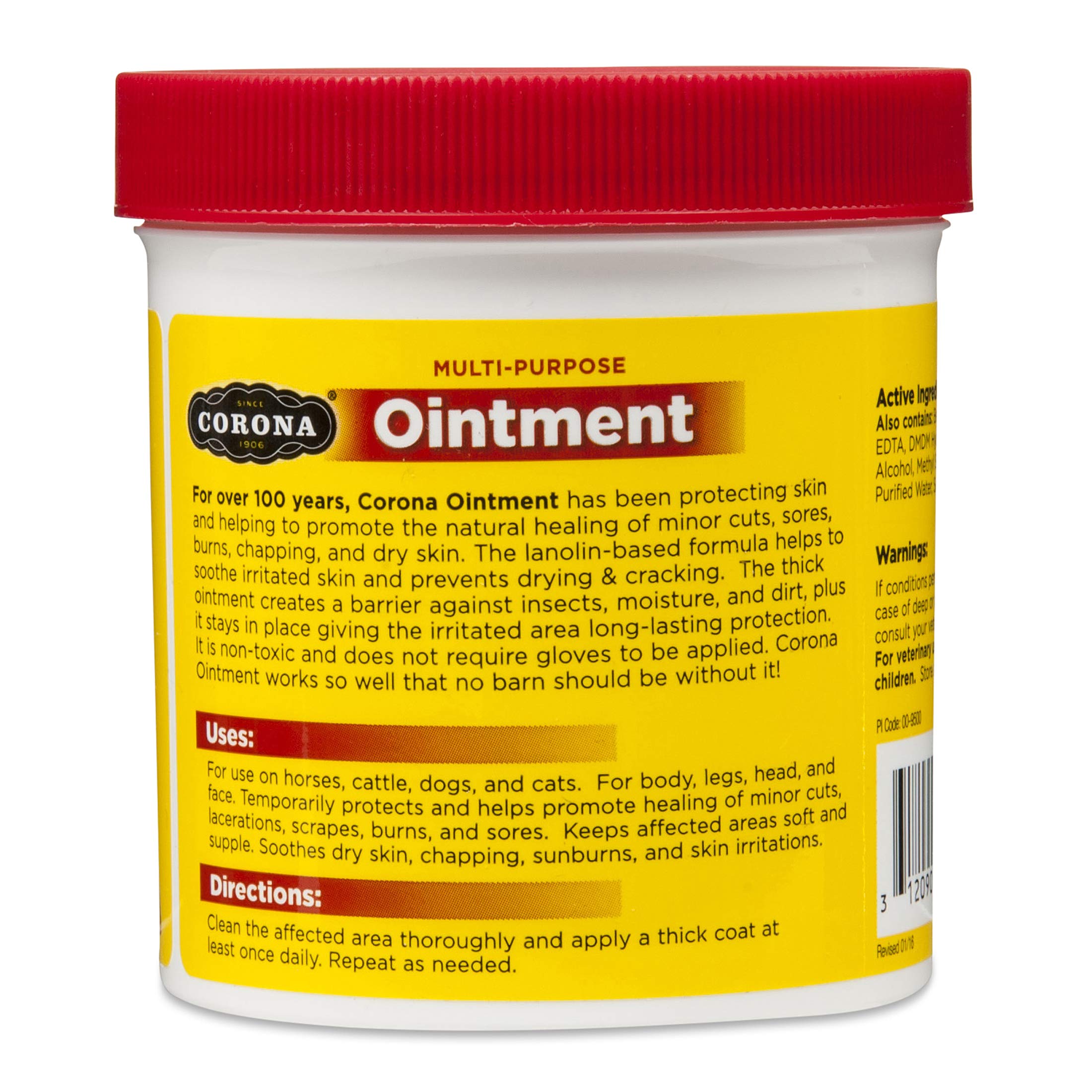Closeup of Corona Ointment jar highlights lanolin-based formula for skin nourishment