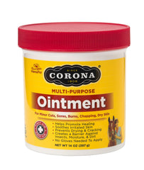 Corona Ointment 14oz jar shows a thick, lanolin-rich base for skin care
