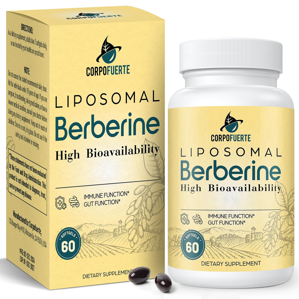 Corpofuerte Liposomal Berberine bottle displaying premium packaging for daily wellness support