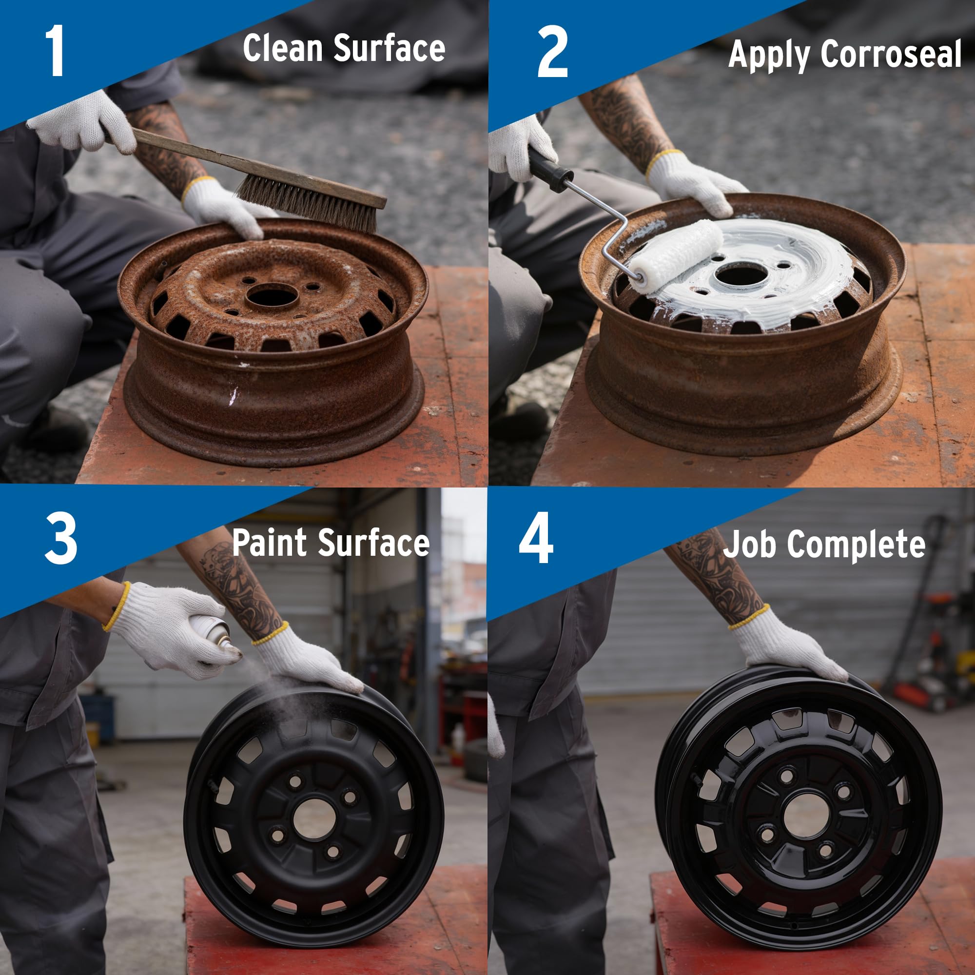 Corroseal applies by brush, roller, or spray for rust conversion.