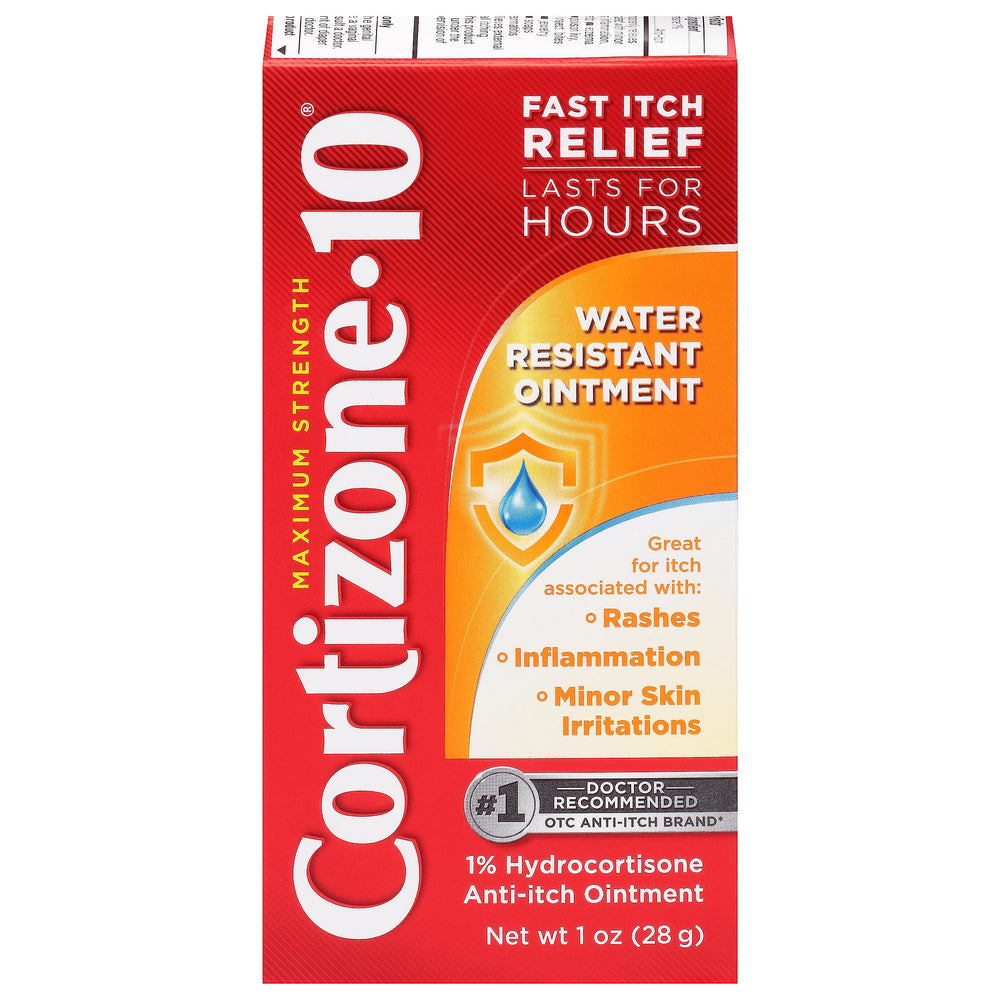 Cortizone-10 water-resistant anti-itch ointment for rashes and minor skin irritations.