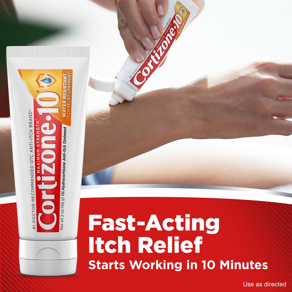 Cortizone-10 label highlights 1 percent hydrocortisone for itch relief.
