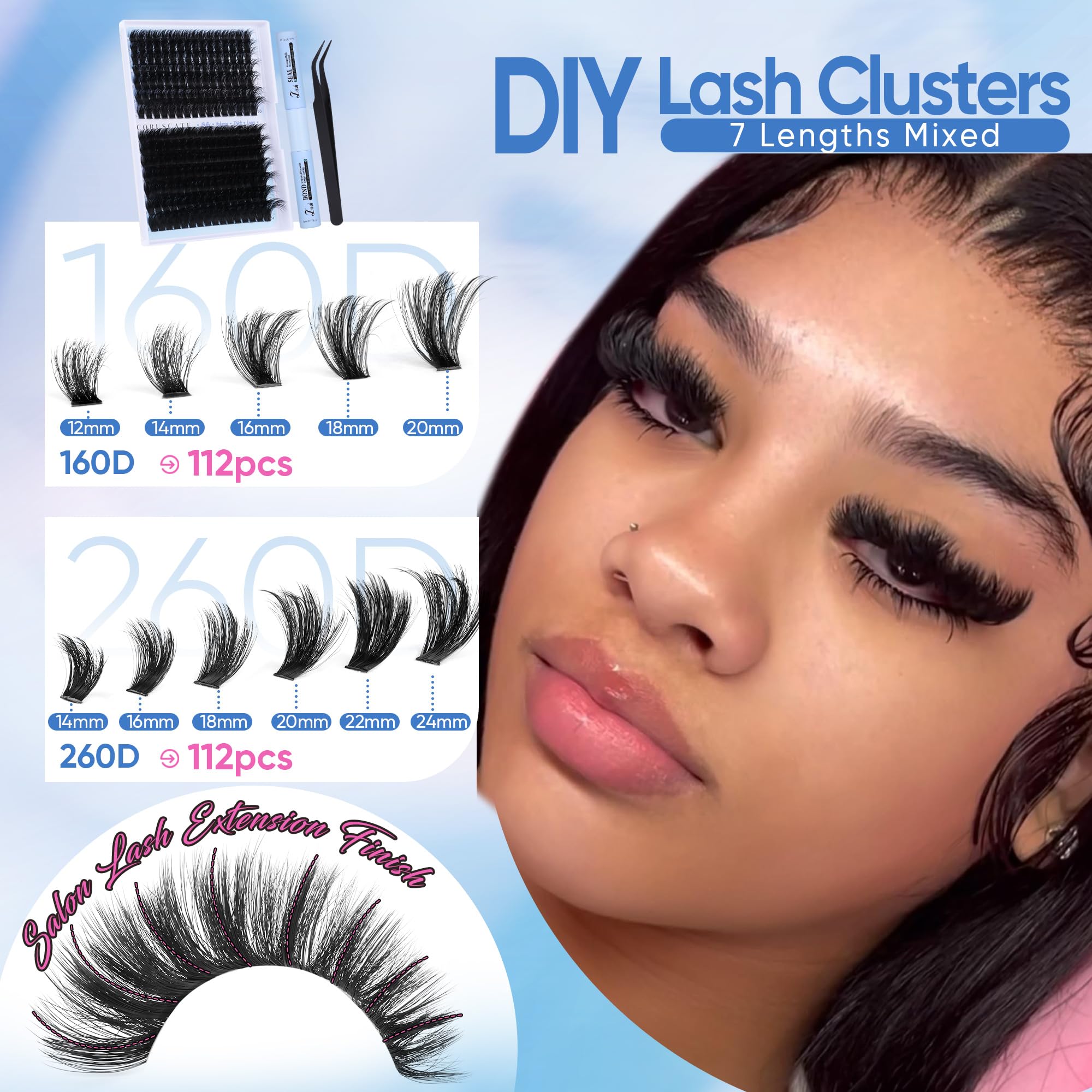 Coruscate 160D volume lashes range from 12mm-20mm for versatile looks.