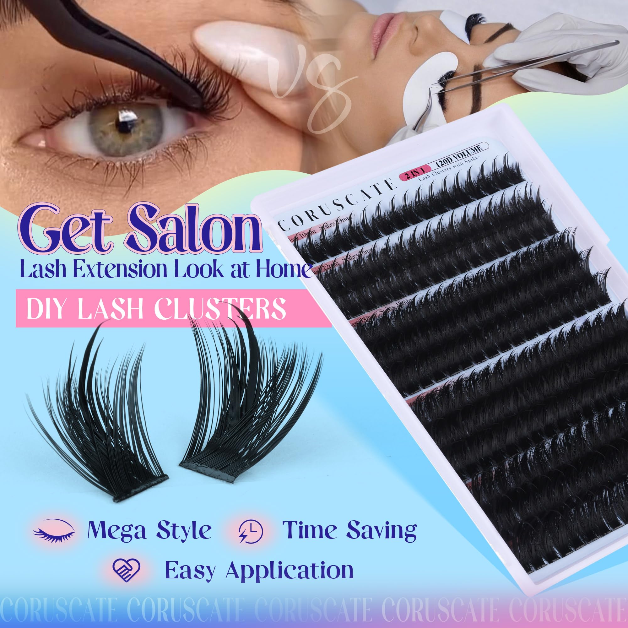 CORUSCATE manga lashes closeup reveals feathery 3D texture.