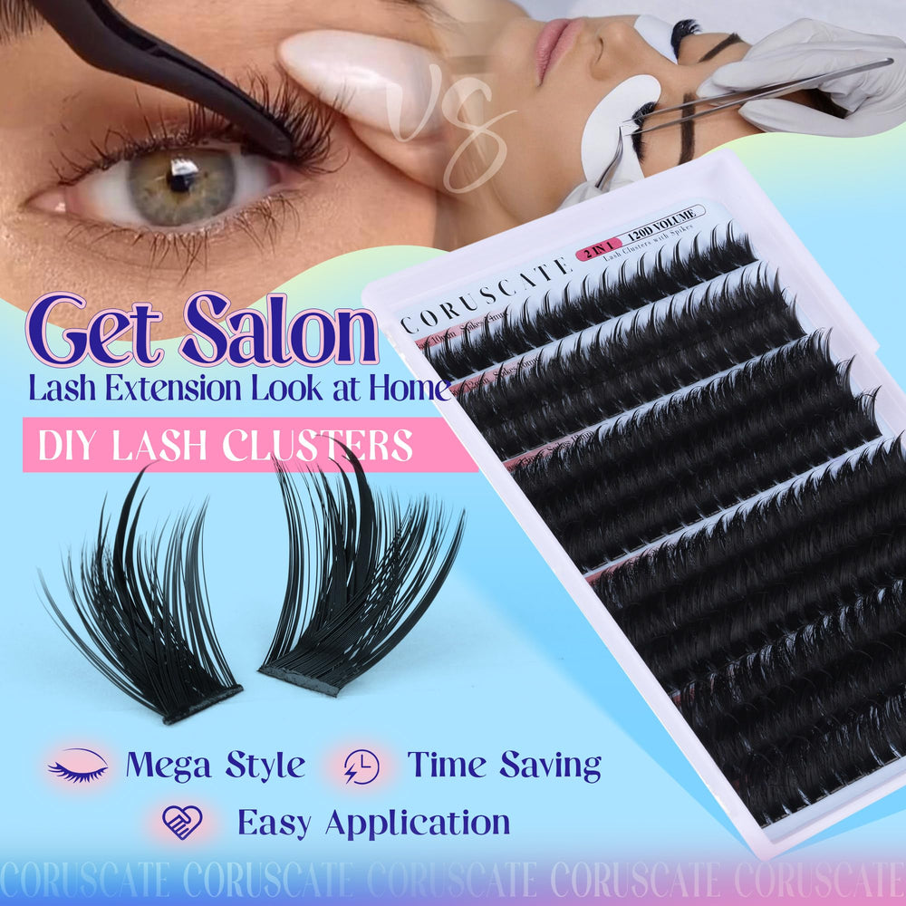 CORUSCATE manga lashes closeup reveals feathery 3D texture.
