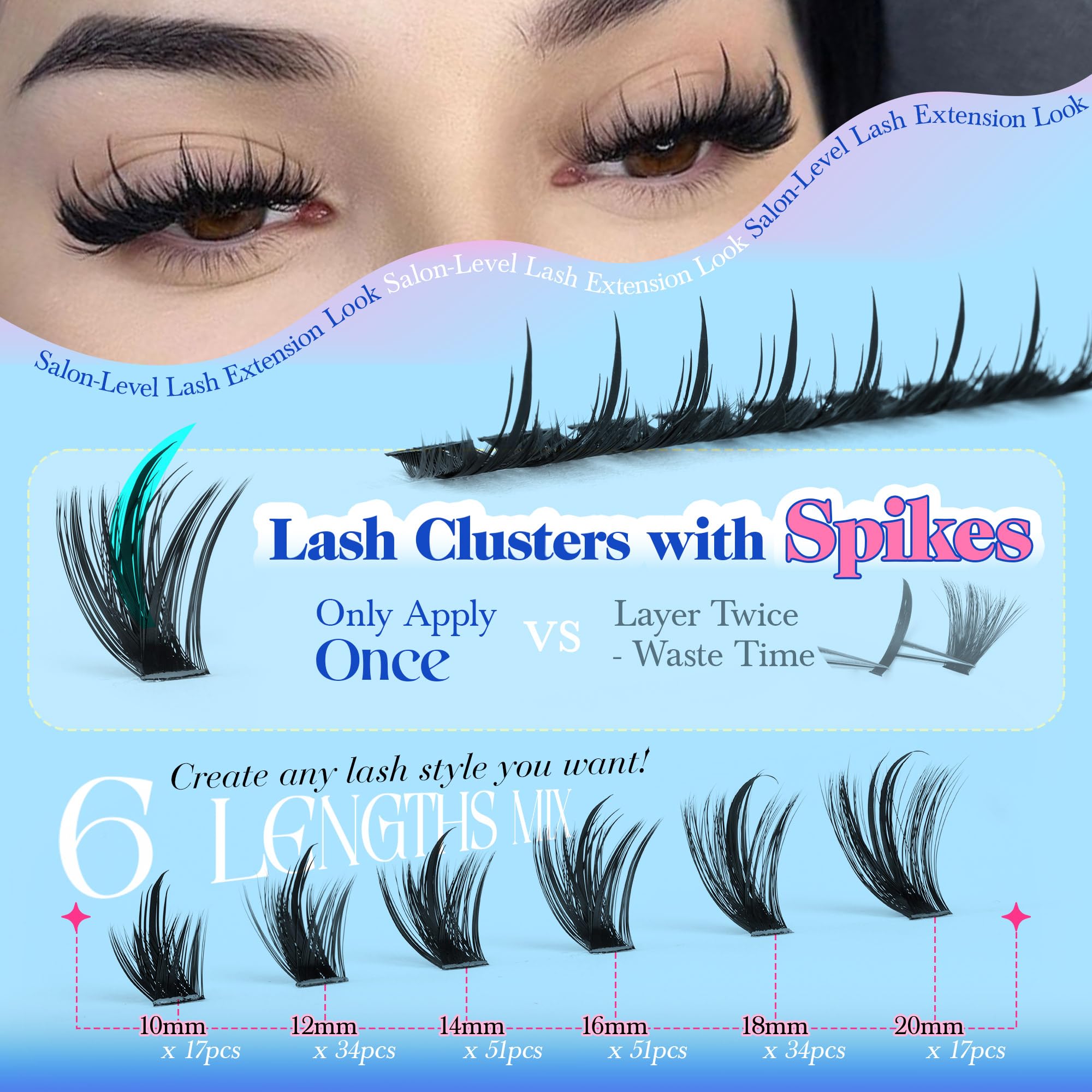 CORUSCATE spiky lash clusters 16mm add volume with feathery texture.