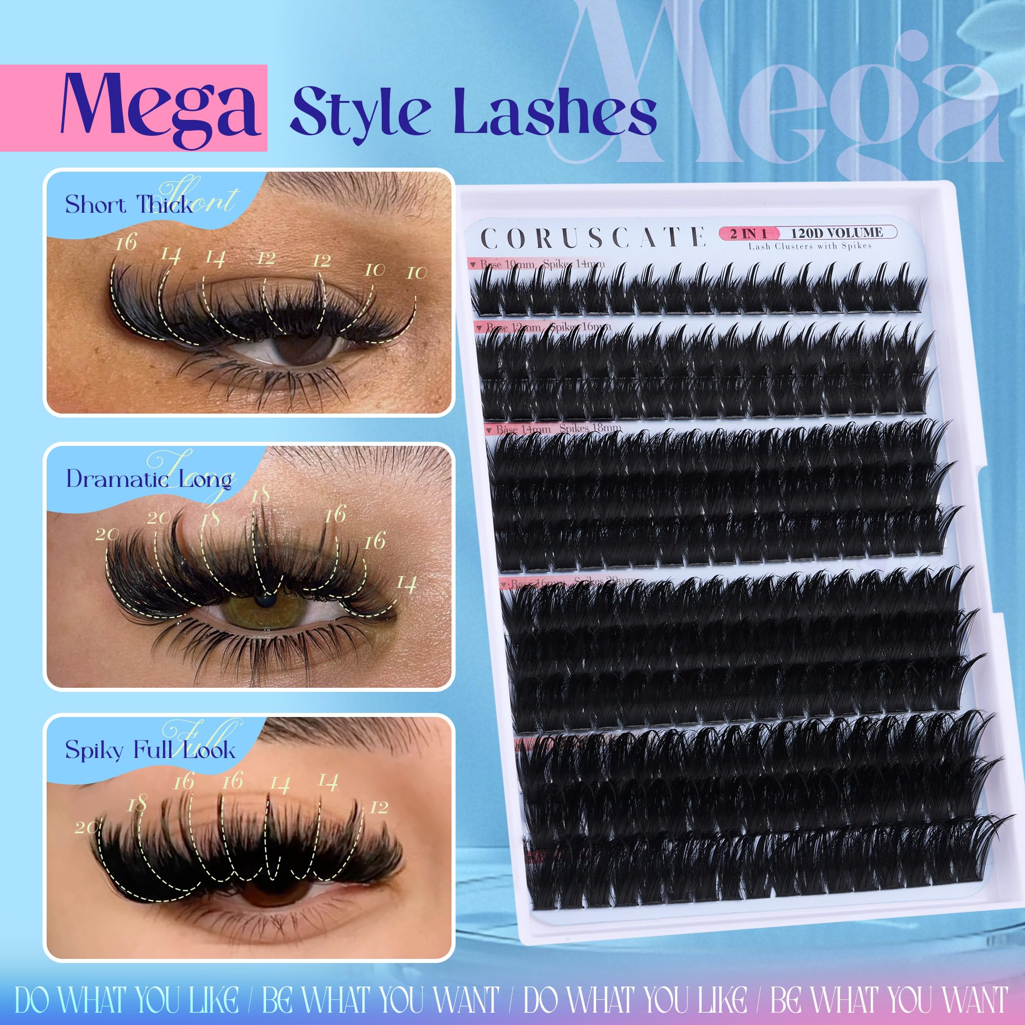 CORUSCATE spiky lash clusters 18mm create fuller dramatic eyes.