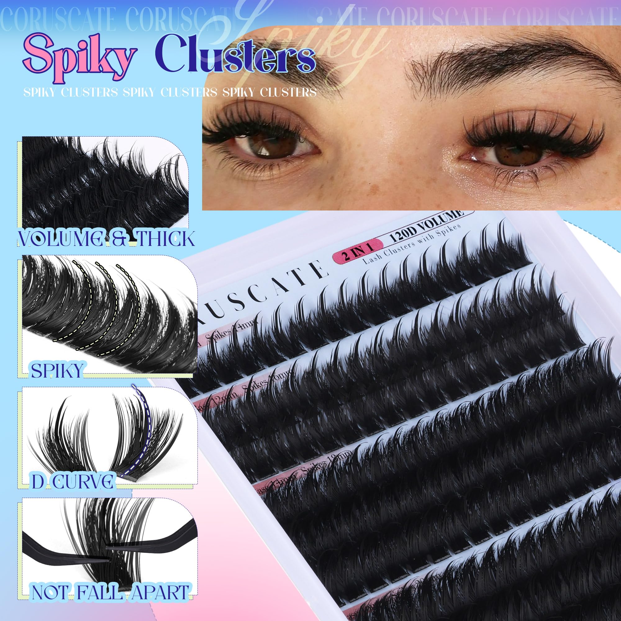 CORUSCATE spiky lash clusters 22mm maximize bold manga look.
