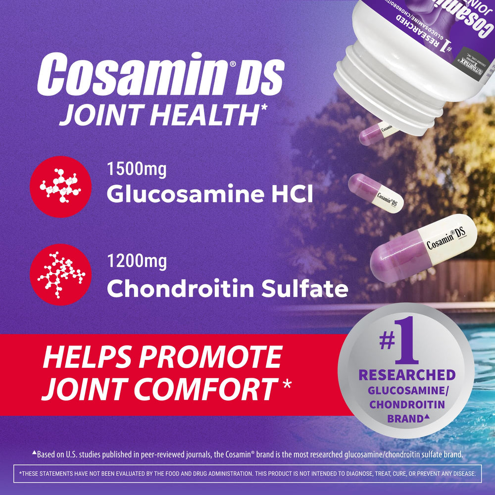 Cosamin DS glucosamine HCl capsules illustrate key joint-supporting components.