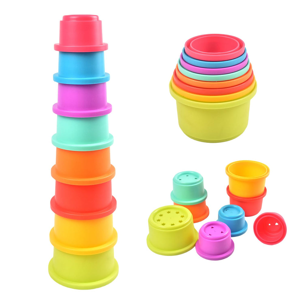 Cosaway baby stacking cups arranged for nesting and stacking to boost fine motor skills.