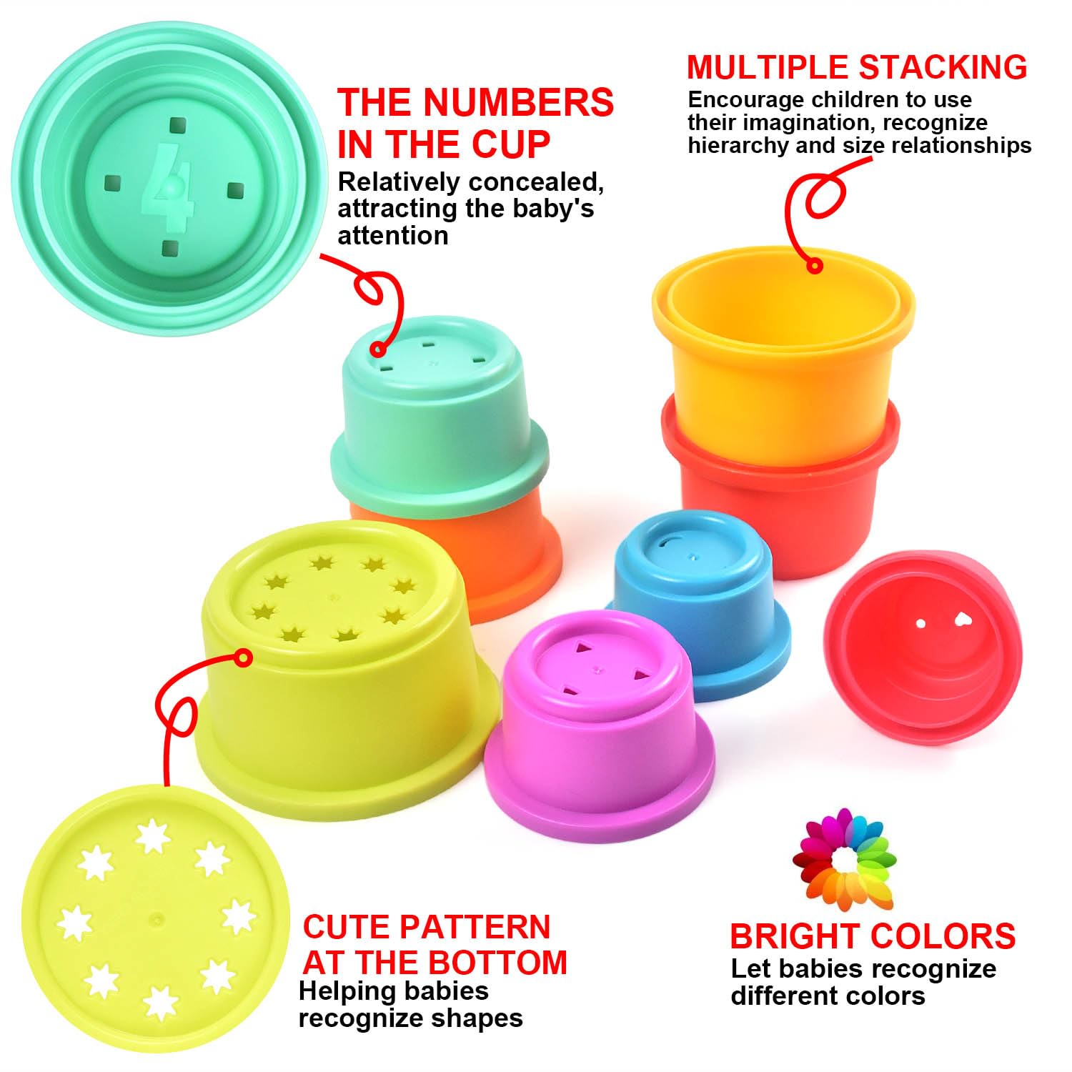 Cosaway stacking cups used as a bath toy to encourage water play and color discovery.