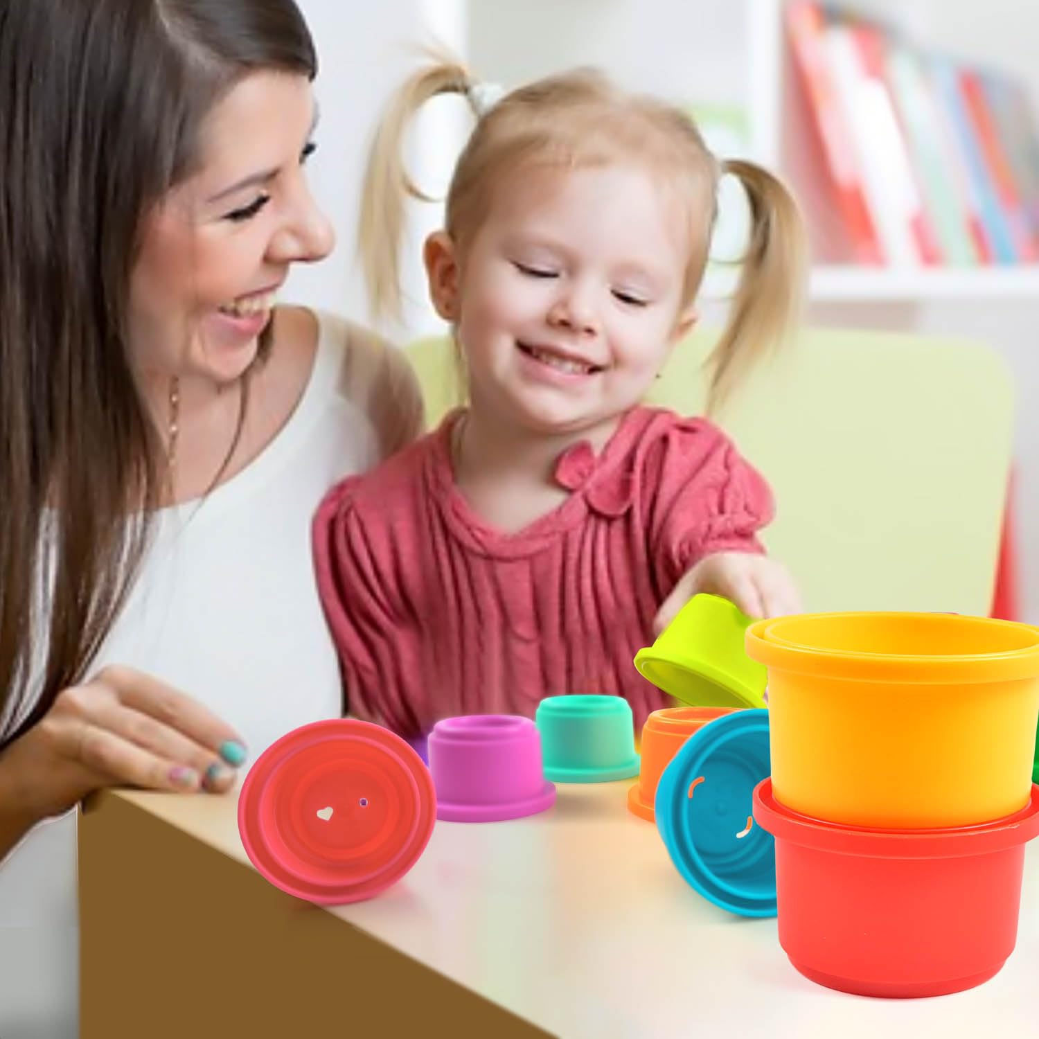Cosaway nesting cups stack neatly for storage and on-the-go play.
