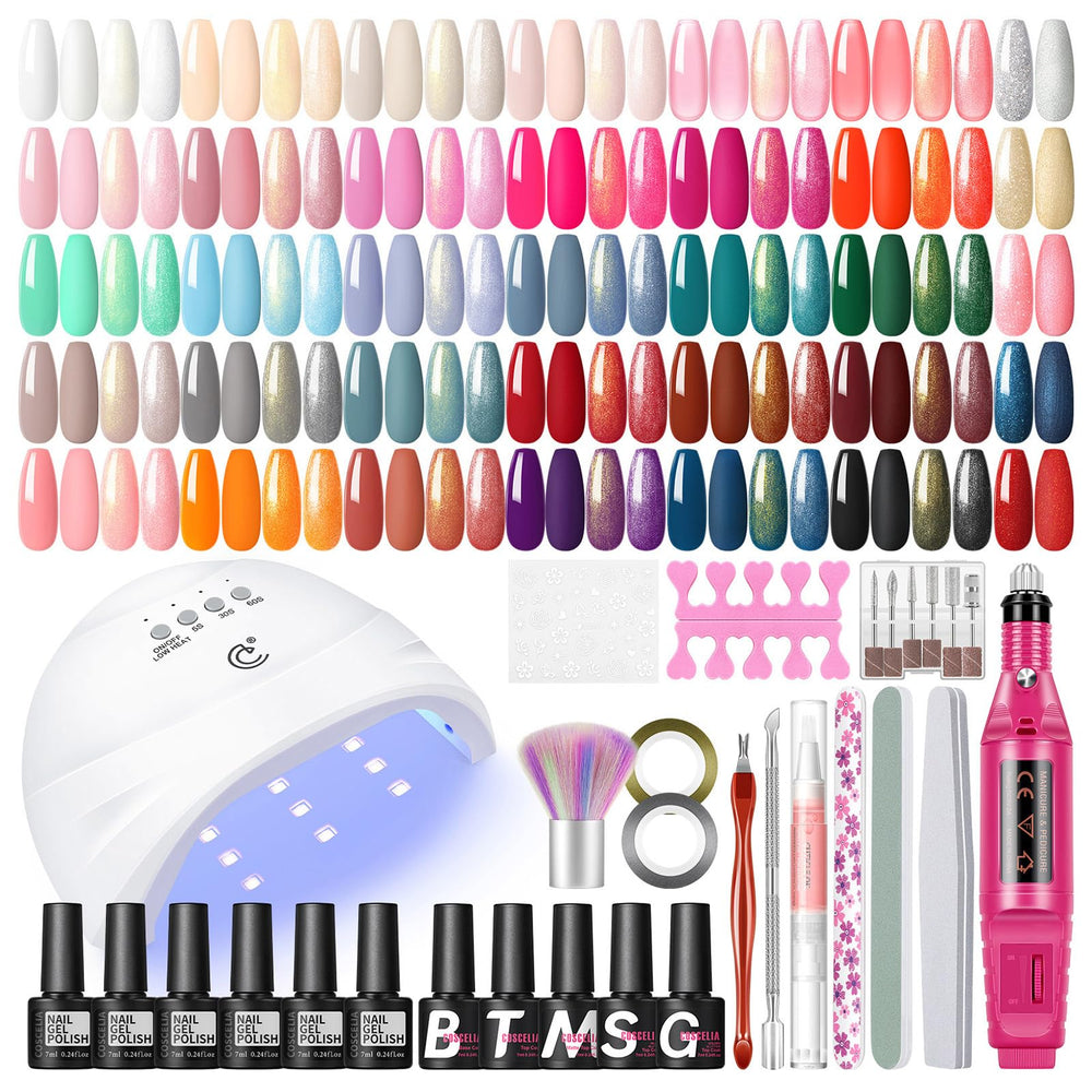 Coscelia gel kit with UV LED light for fast at-home manicures.