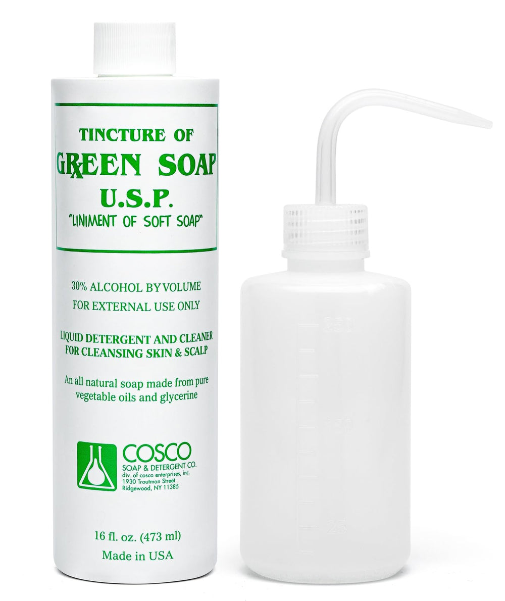 Cosco Green Soap for piercing care and general skin cleansing.