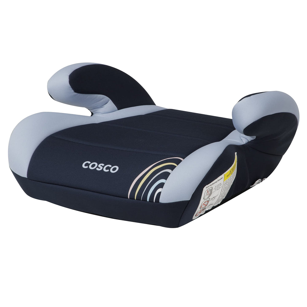 Cosco Topside Rainbow booster shows lightweight design for easy travel between cars.