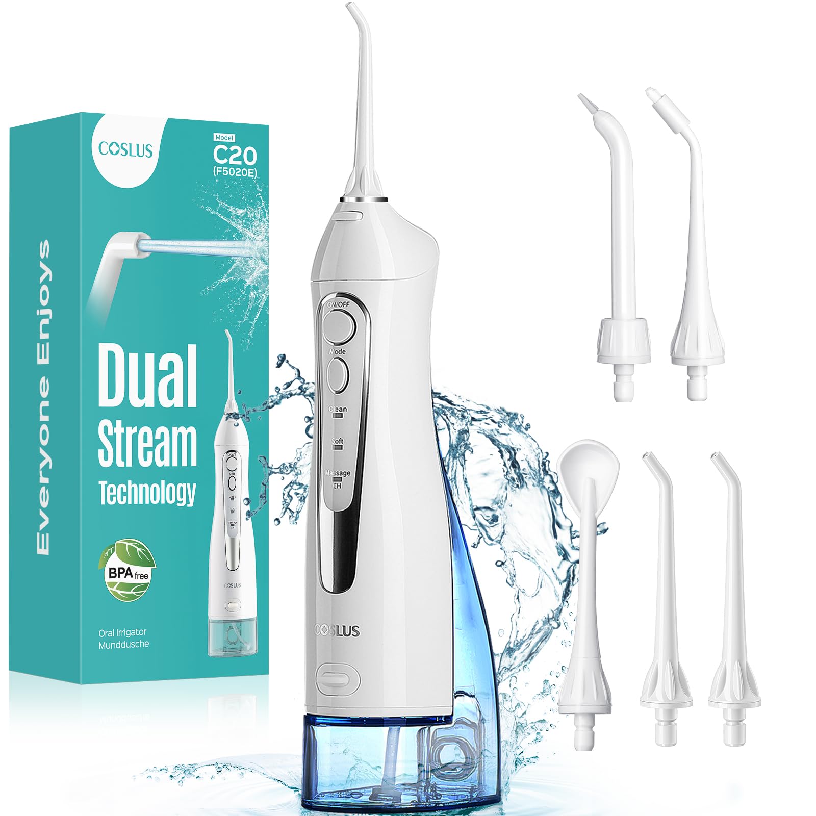 COSLUS C20 front view highlights a compact cordless design for travel use