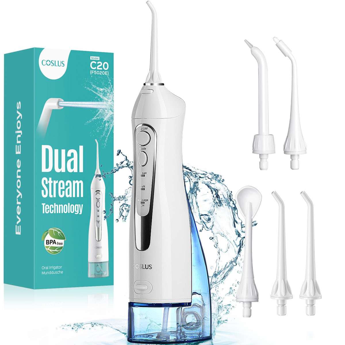 COSLUS C20 front view highlights a compact cordless design for travel use