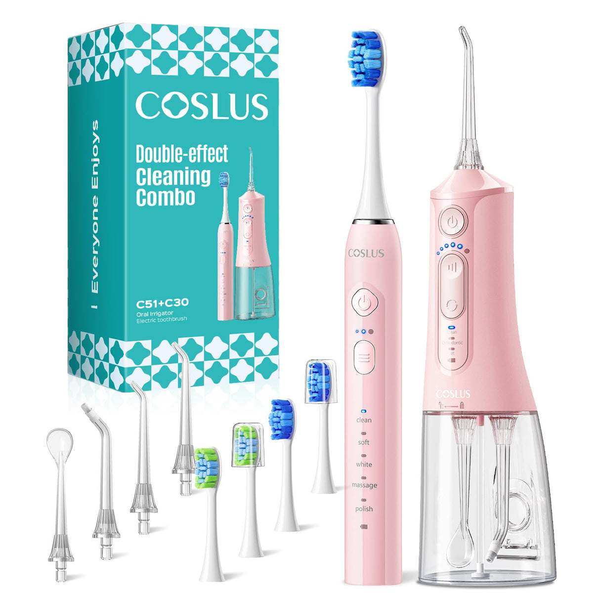 COSLUS C51C30 toothbrush front angle with comfortable pink handle for daily brushing